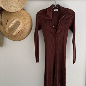 SANDRO Chocolate Brown Knit Dress